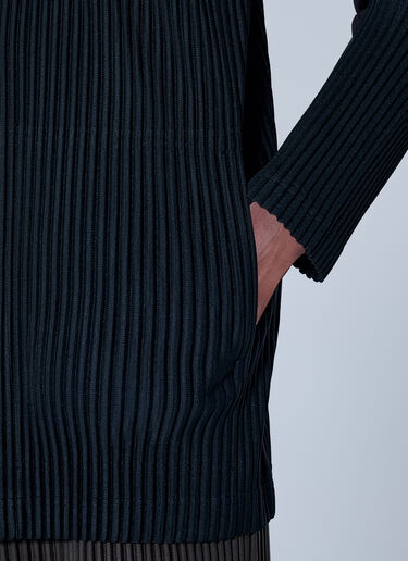 LN-CC® - Homme Plissé Issey Miyake: Pleated High Neck Cardigan - Black Homme Plissé Issey Miyake Pleated High Neck Cardigan Black hmp0166002