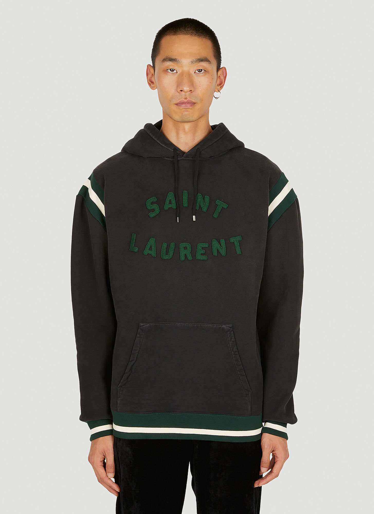 Shop Saint Laurent Embroidered Logo Hooded Sweatshirt In Black