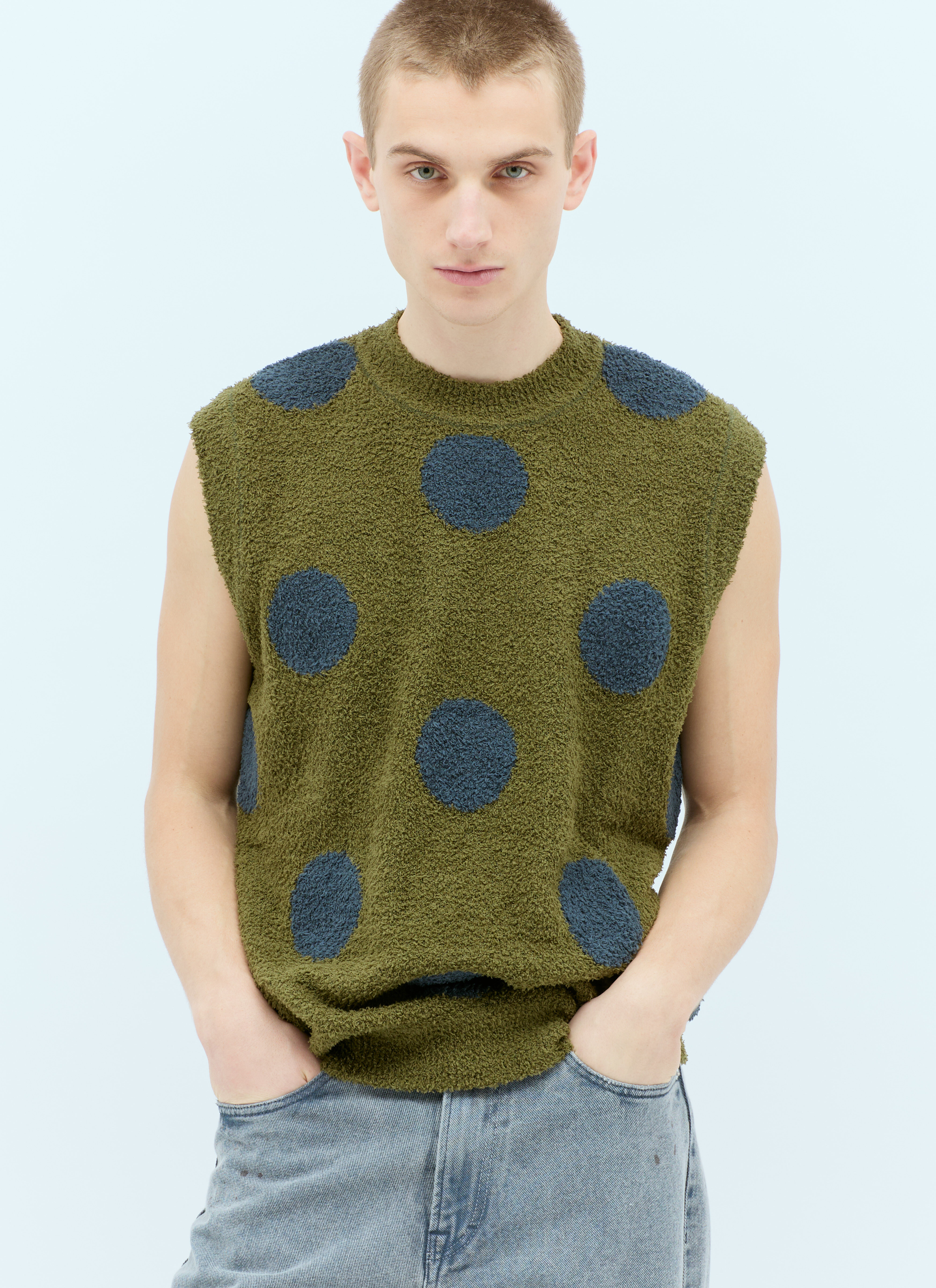 Brain Dead Men s Teddy Fur Dot Knit Sweater Vest in Green LN CC