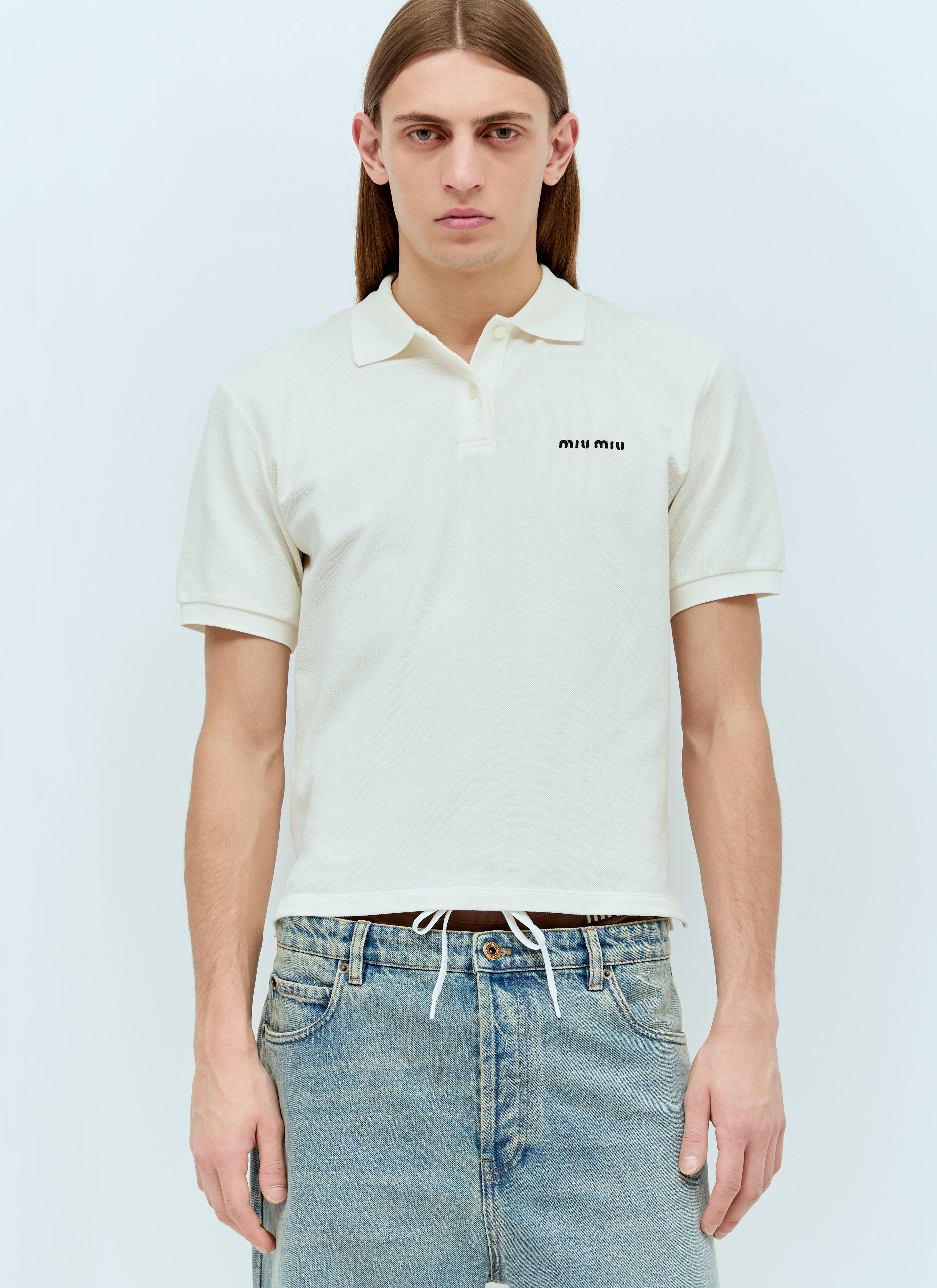 Miu Miu Logo Embroidery Polo Shirt Beige miu0155005