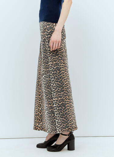 GANNI Leopard Denim Maxi Skirt Brown gan0256004