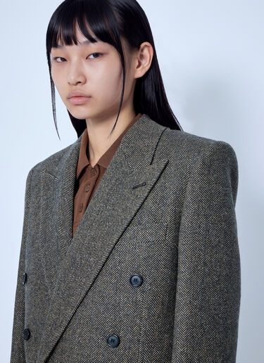 Saint Laurent Double-Breasted Herringbone Blazer Brown sla0265014