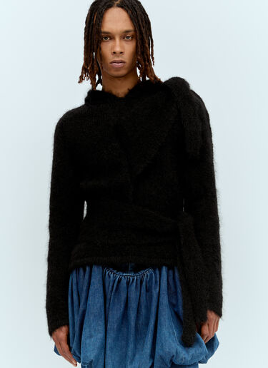 Aaron Esh Mohair Tied Hooded Sweater Black ash0154002