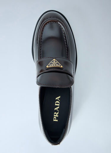 LN-CC® - Prada: Leather Loafers with Logo Plaque - Brown Prada Leather Loafers with Logo Plaque Brown pra0265016