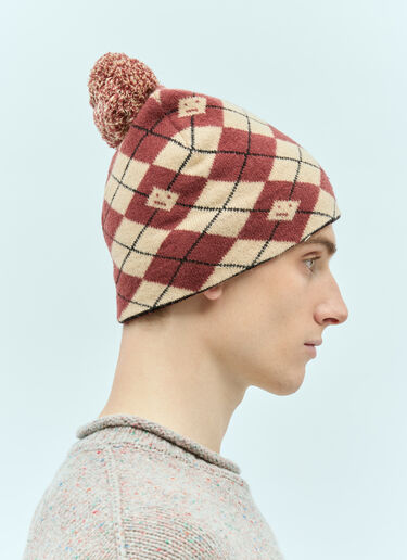 Acne Studios Argyle Jacquard Beanie Hat Red acn0155046