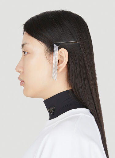 Prada 两件套徽标铭牌水晶发夹 黑色 pra0247013