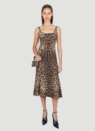 Dolce & Gabbana Leopard Print Midi Dress Brown dol0254001