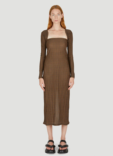 Rokh Detachable Sleeve Check Dress Brown rok0249005