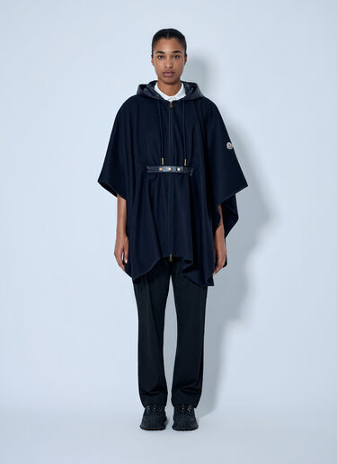 LN-CC® - Moncler: Hooded Cape with Belted Waist - Navy Moncler Hooded Cape with Belted Waist Navy mon0265094