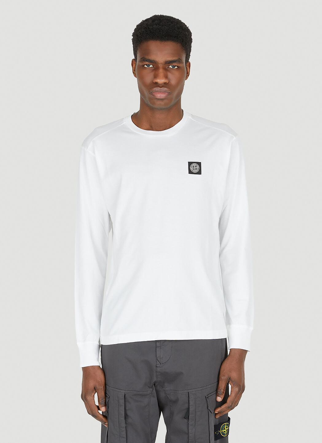 Stone Island Compass Patch Long Sleeve T Shirt in White LN CC