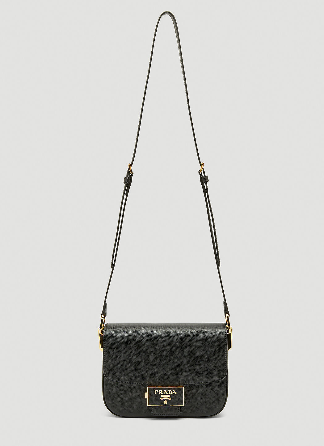 Prada Black Saffiano Embl me Shoulder Bag LN CC