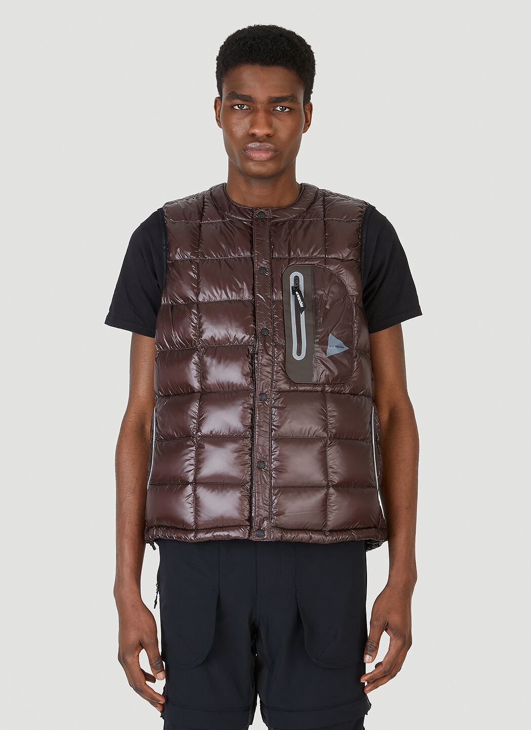 And Wander Diamond Stitch Sleeveless Down Jacket in Brown LN CC