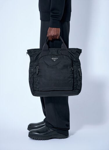 Prada Re-Nylon Logo-Plaque Tote Bag Black pra0164043