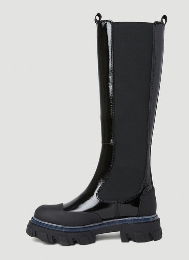GANNI Patent Knee High Chelsea Boots Black gan0253091