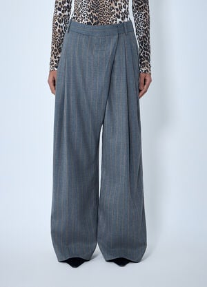 GANNI Wide-Leg Pinstripe Pants Light Grey gan0262029