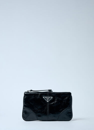 Prada 로고 플라크가 있는 가죽 파우치  블랙 pra0159042