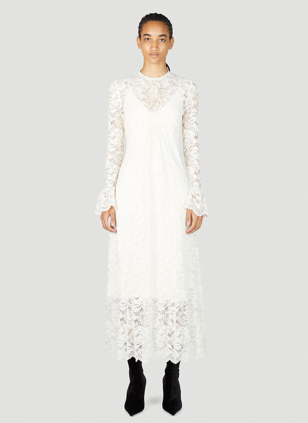 White long sleeve lace midi dress cheap
