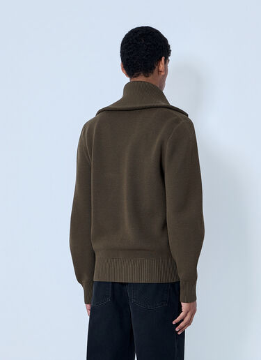 Bottega Veneta Zip-Front High Collar Cardigan Dark Green bov0164014