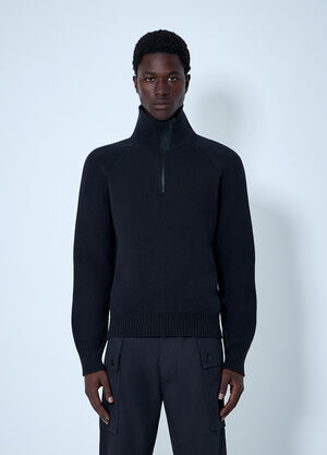 Margaret Howell High Neck Wool Zip Sweater Black mhl0164001