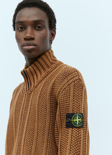 Stone Island Zip Up Wool Cardigan Brown sto0154056