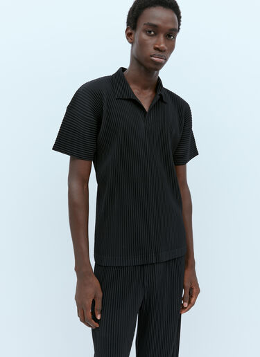 プリーツニット ポロシャツ Homme Plissé Issey Miyake プリーツニット ポロシャツ ブラック hmp0154010