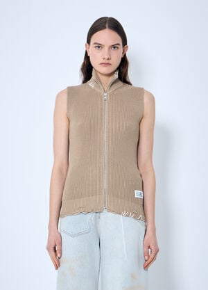 MM6 Maison Margiela Distressed Zip-Up Knit Vest White mmm0259003