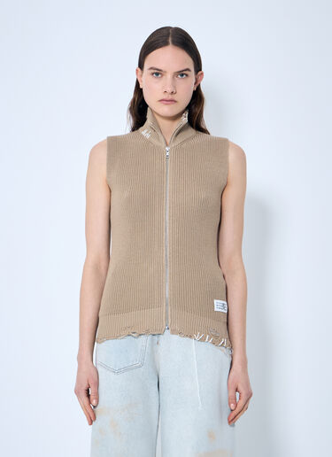 MM6 Maison Margiela Distressed Zip-Up Knit Vest Beige mmm0259004