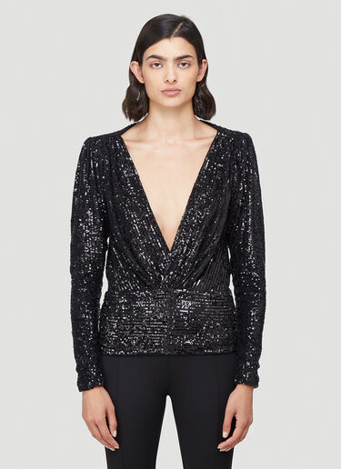 Saint Laurent Deep V-Neck Sequinned Top Black sla0240004