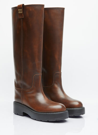 Miu Miu Fumé Leather Boots Brown miu0254039