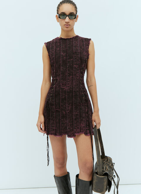 Acne Studios Denim Patchwork Mini Dress Burgundy acn0254009