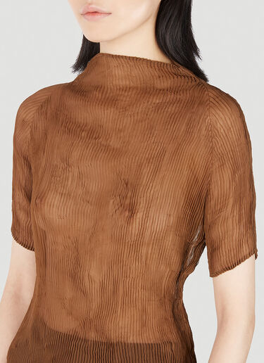 Issey Miyake Chiffon 扭纹高领上衣 棕色 ism0251006