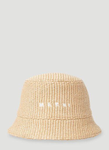 Marni Logo Embroidery Raffia-Effect Bucket Hat Beige mni0255036