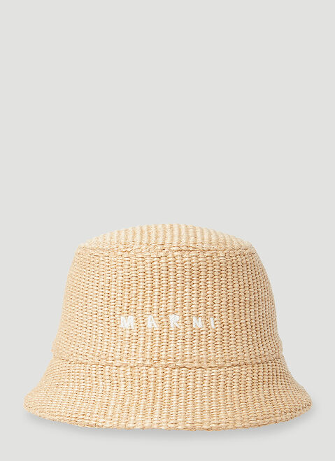 Gucci Logo Embroidery Raffia-Effect Bucket Hat Grey guc0255175