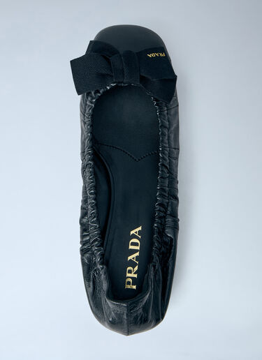 Prada Leather Bow Detail Ballet Flats Black pra0263008