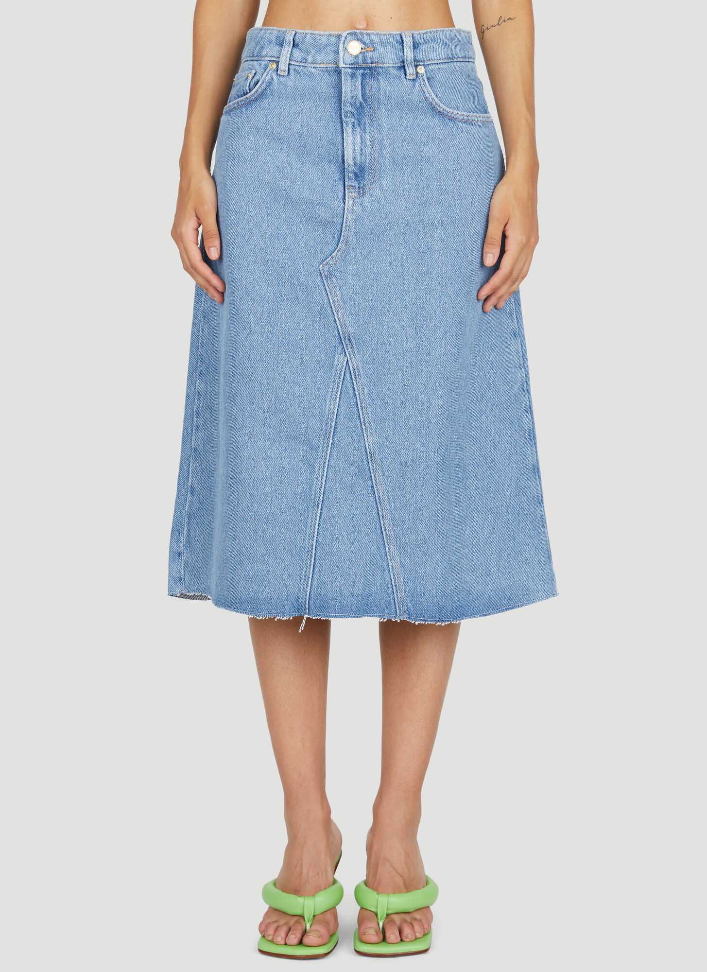 Shop Ganni Heavy Denim Midi Skirt In Blue