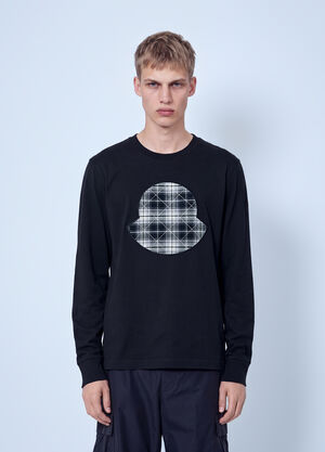 Moncler Check Panel Cotton Jersey T-Shirt Black mon0166056
