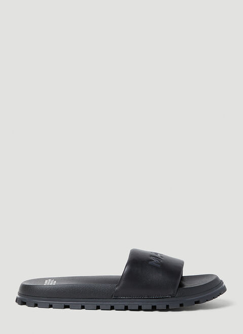 Jil Sander 엠보싱 로고 가죽 슬라이드 카키 jil0253026