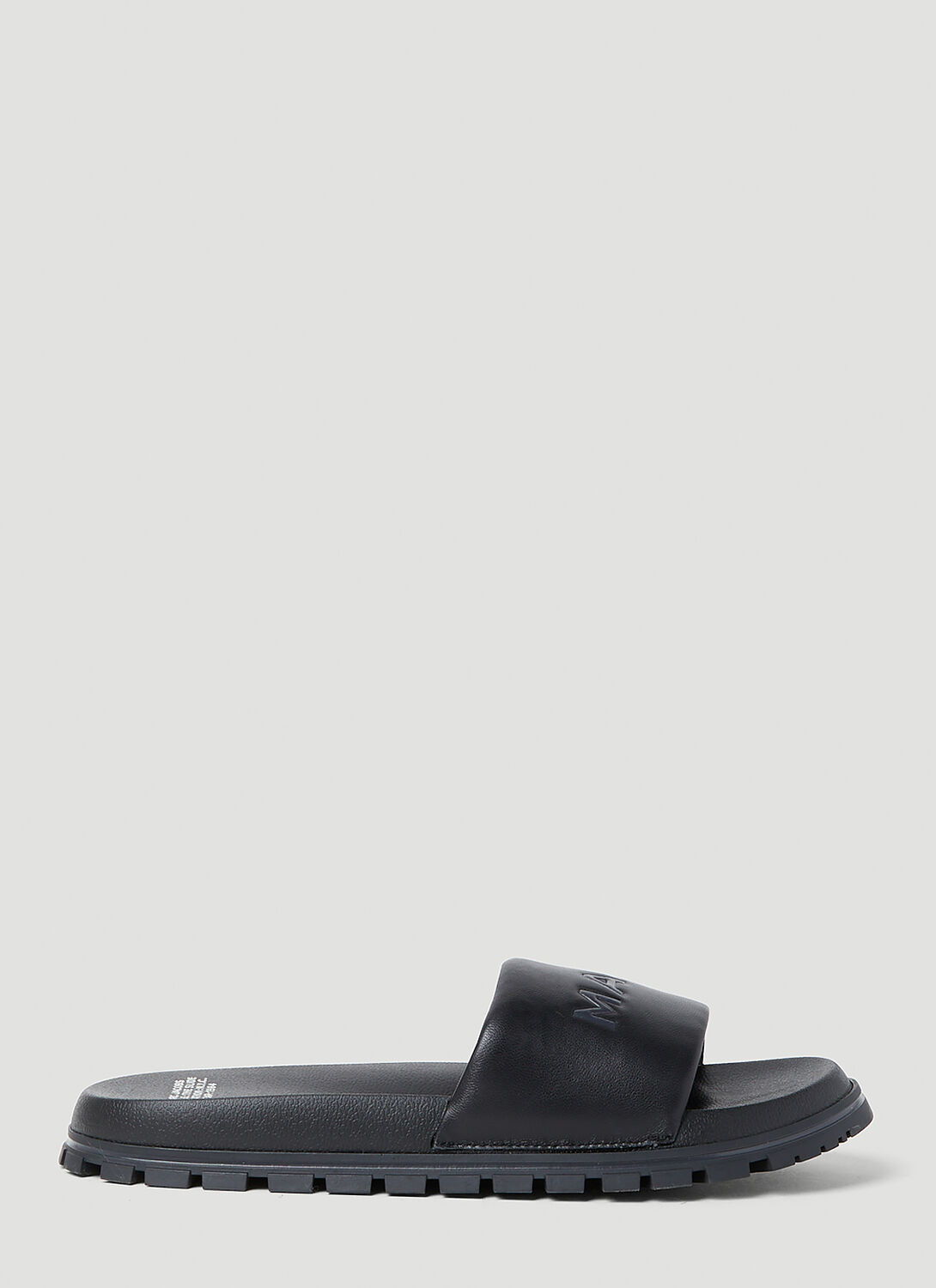 Shop Marc Jacobs Embossed Logo Leather Slides In Black