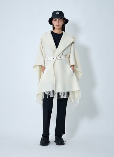 Belted Fringe Cape Moncler Belted Fringe Cape White mon0262020