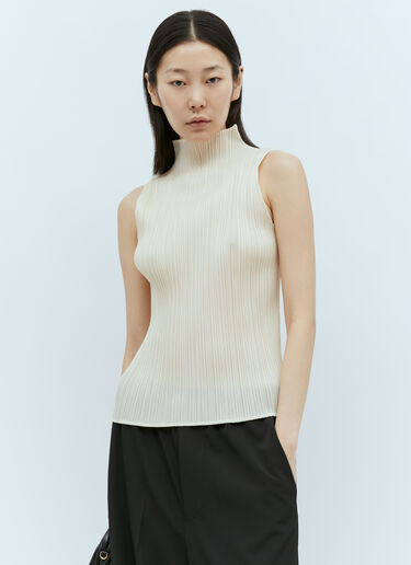 Pleats Please Issey Miyake High Neck Pleated Top Beige plp0255013