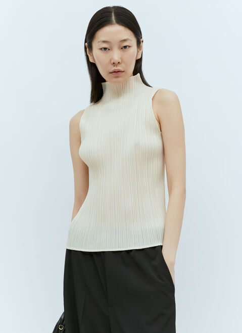 Pleats Please Issey Miyake High Neck Pleated Top Green plp0255008