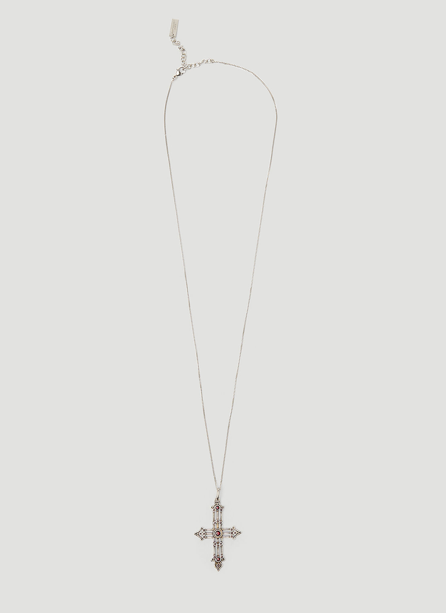 Saint Laurent Romantic Cross Pendant Necklace In Silver