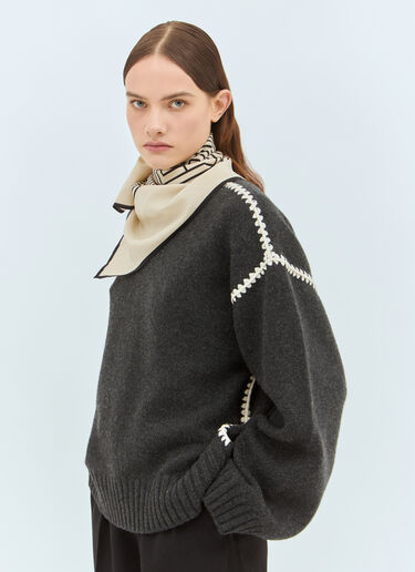 TOTEME Centered Monogram Silk Scarf Beige tot0259004