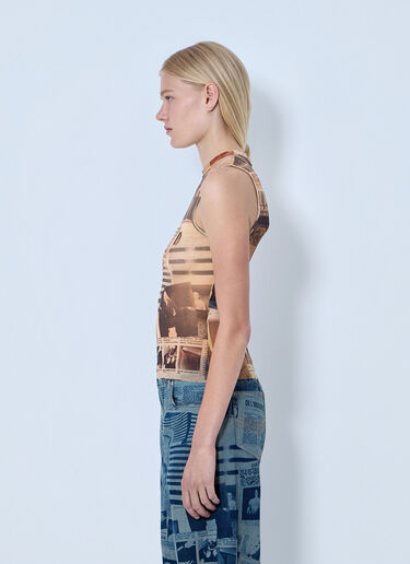 Jean Paul Gaultier Mesh Printed Journal Tank Top Brown jpg0264004