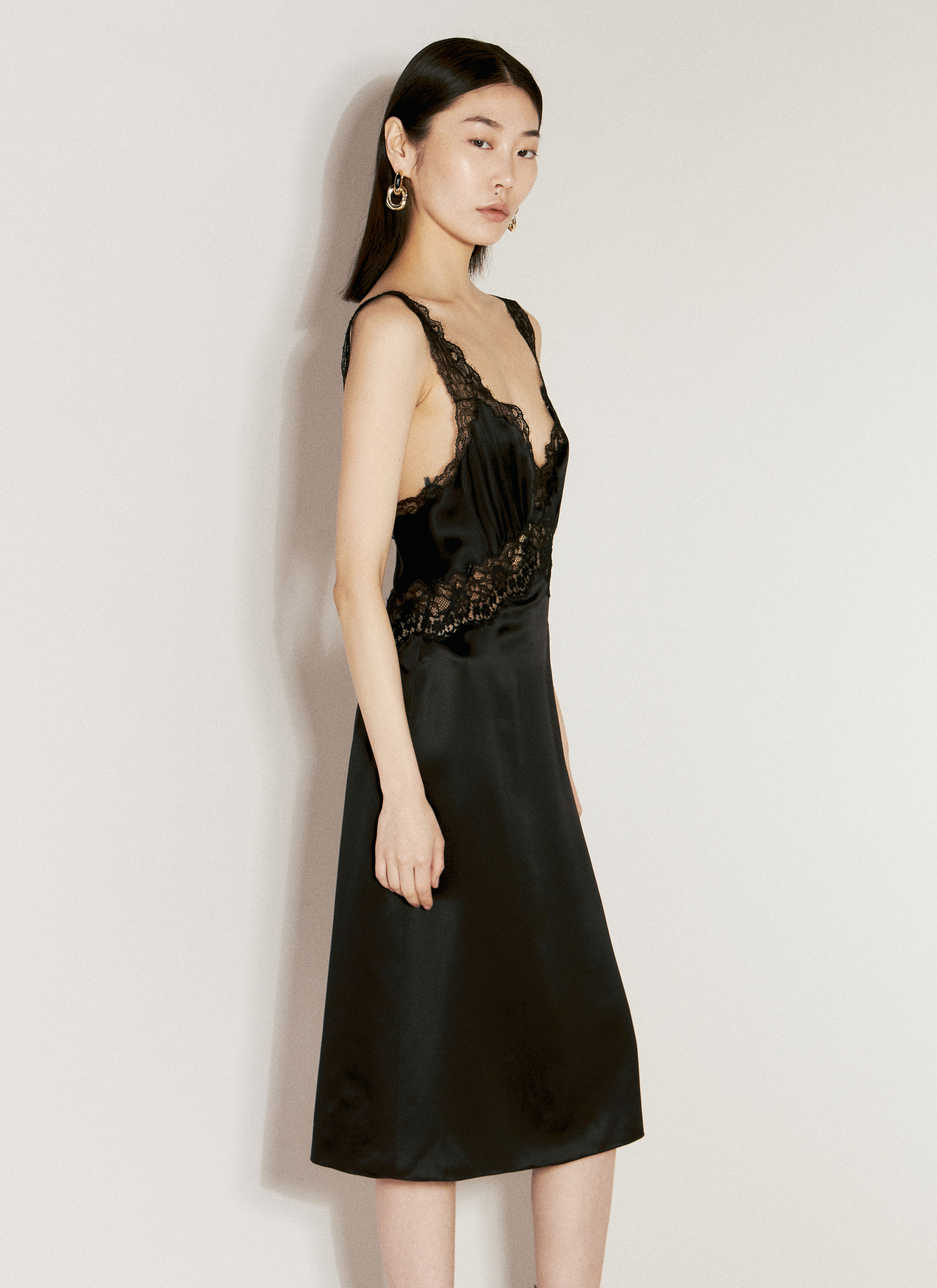 Saint Laurent Slip Silk Dress Black sla0255015