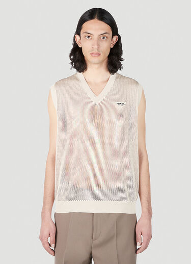 Prada Logo Plaque Knit Vest Natural pra0152039