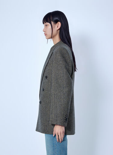 Saint Laurent Double-Breasted Herringbone Blazer Brown sla0265014