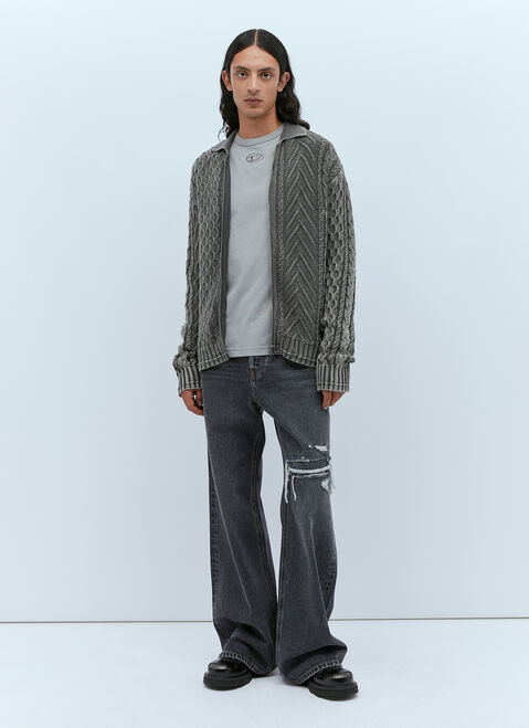 Diesel K-Epano Washed Cable Knit Cardigan Black dsl0154016