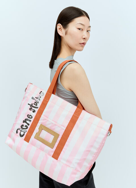 Acne Studios Logo Print Striped Tote Bag Pink acn0255029