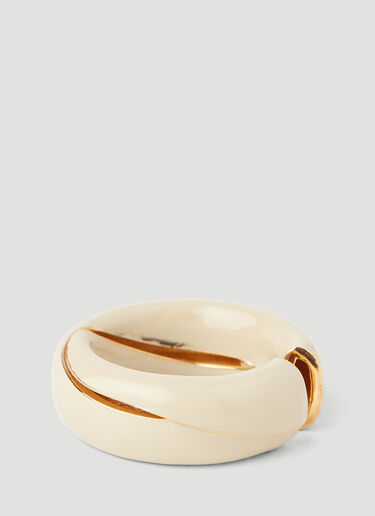 Bottega Veneta Gold-Plated Enamel Ring White bov0245087